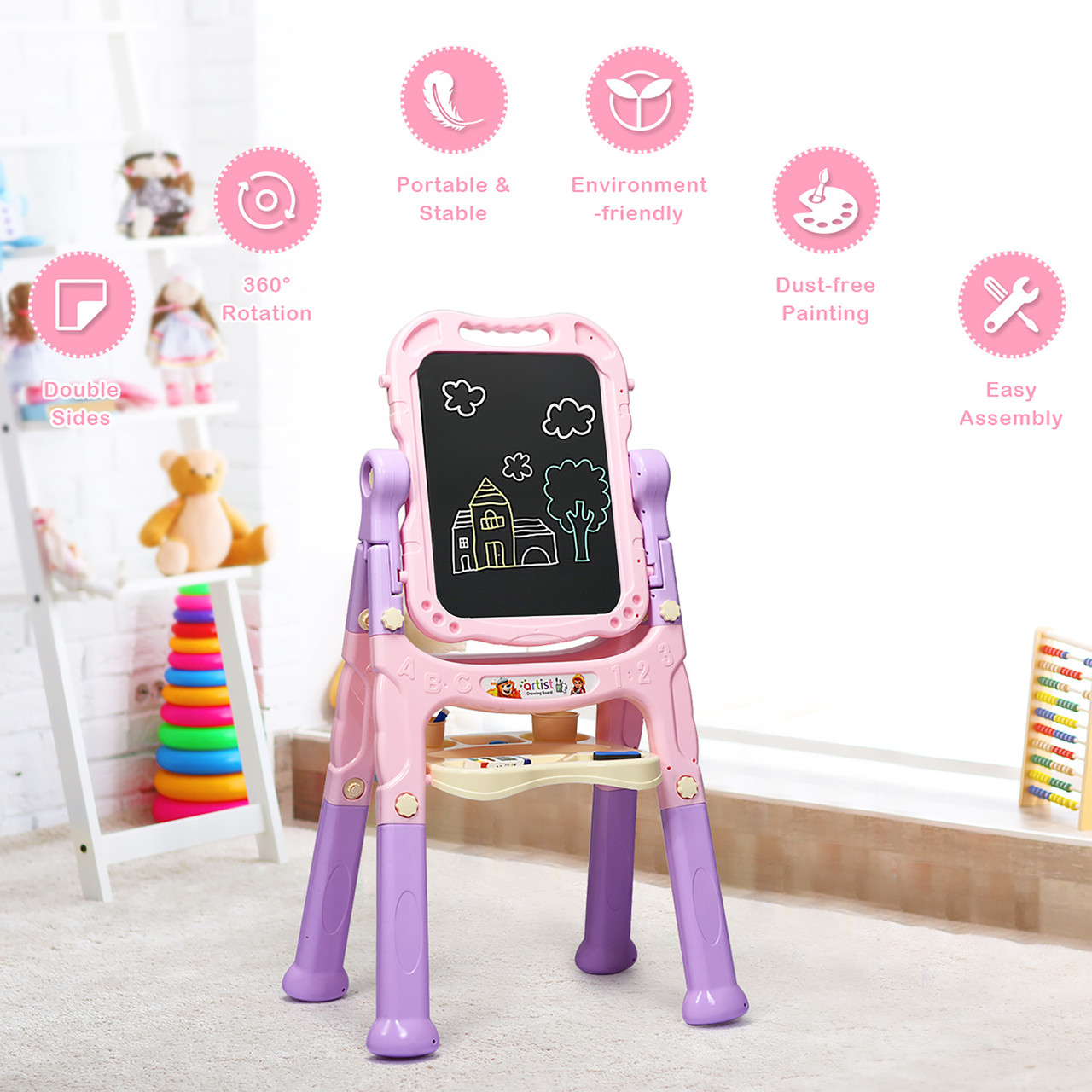 Height Adjustable Kids' Magnetic Double Sided Easel  product image