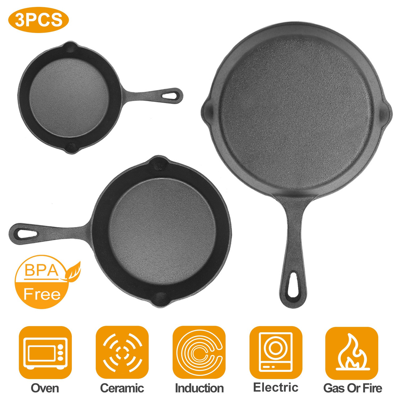 3-Piece Pre-Seasoned Nonstick Cast Iron Skillet Set product image
