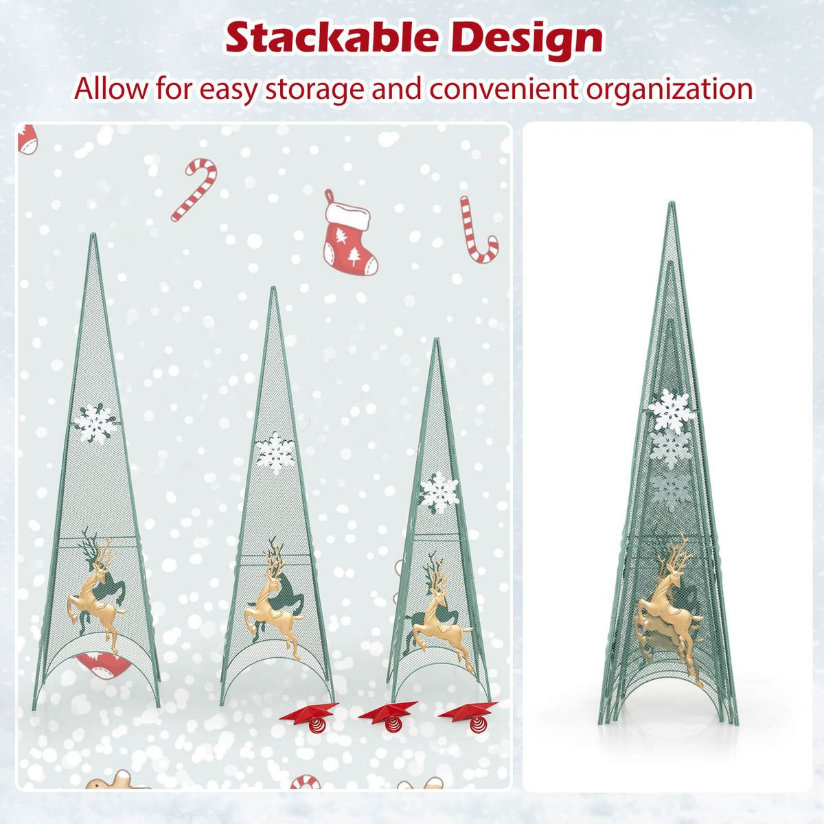Set of 3 Tower Christmas Trees with Star Toppers  product image