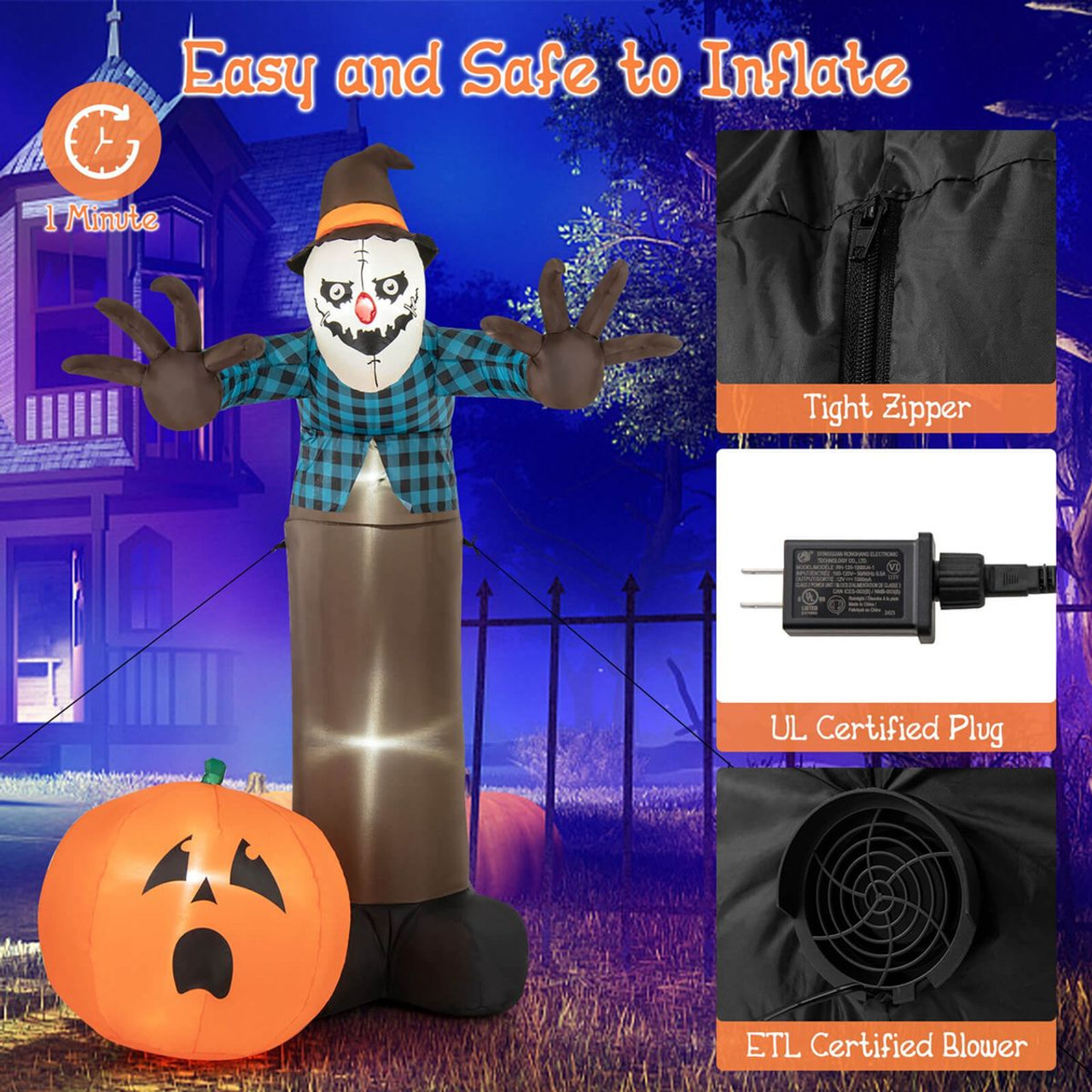 7FT Inflatable Haunted Scarecrow Yard Decoration with Built-in LED Lights product image