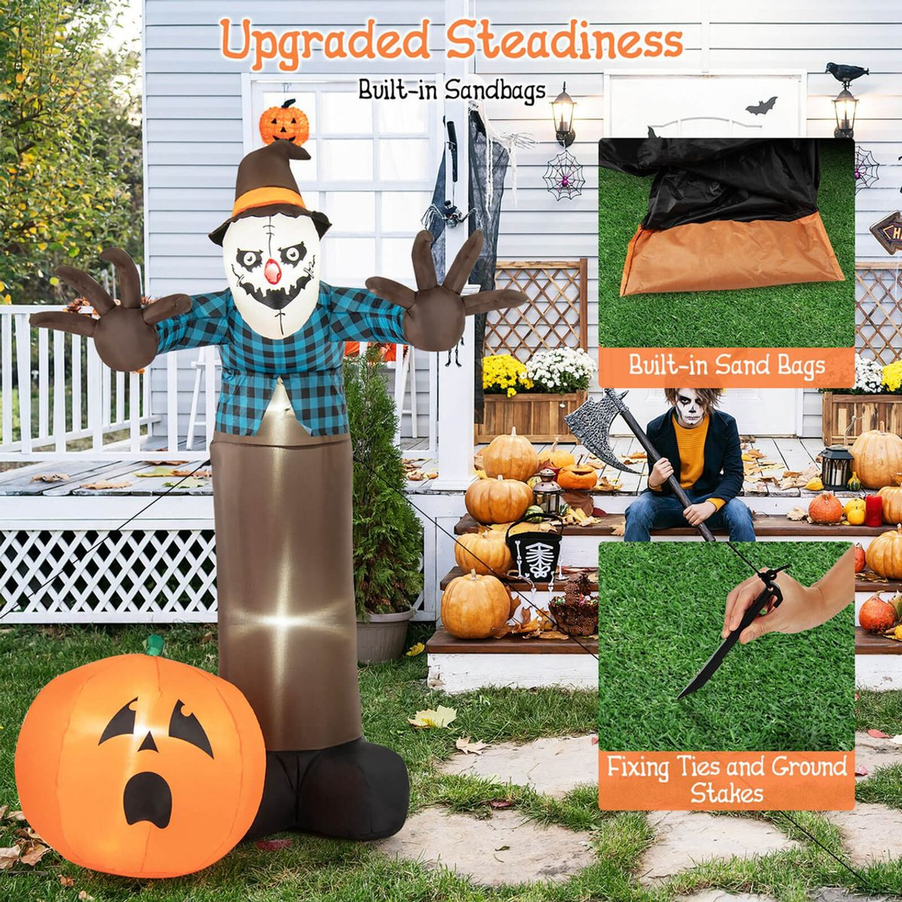 7FT Inflatable Haunted Scarecrow Yard Decoration with Built-in LED Lights product image