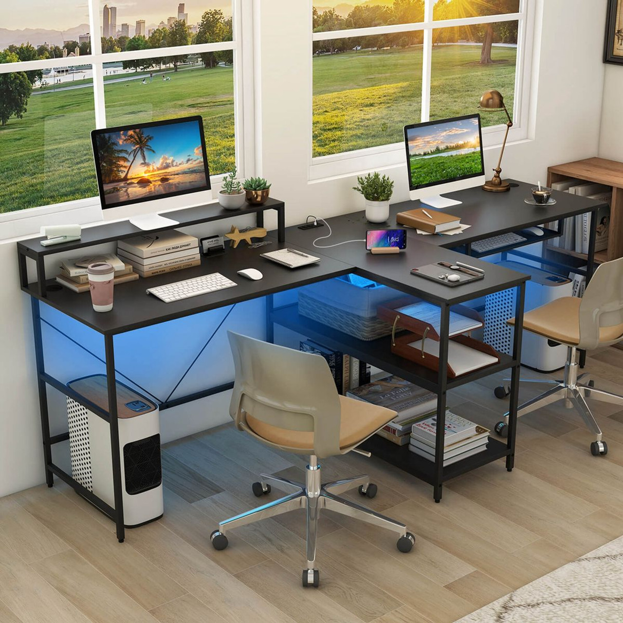 94.5" 2-Person Reversible Computer/Office Desk with LED Lights product image