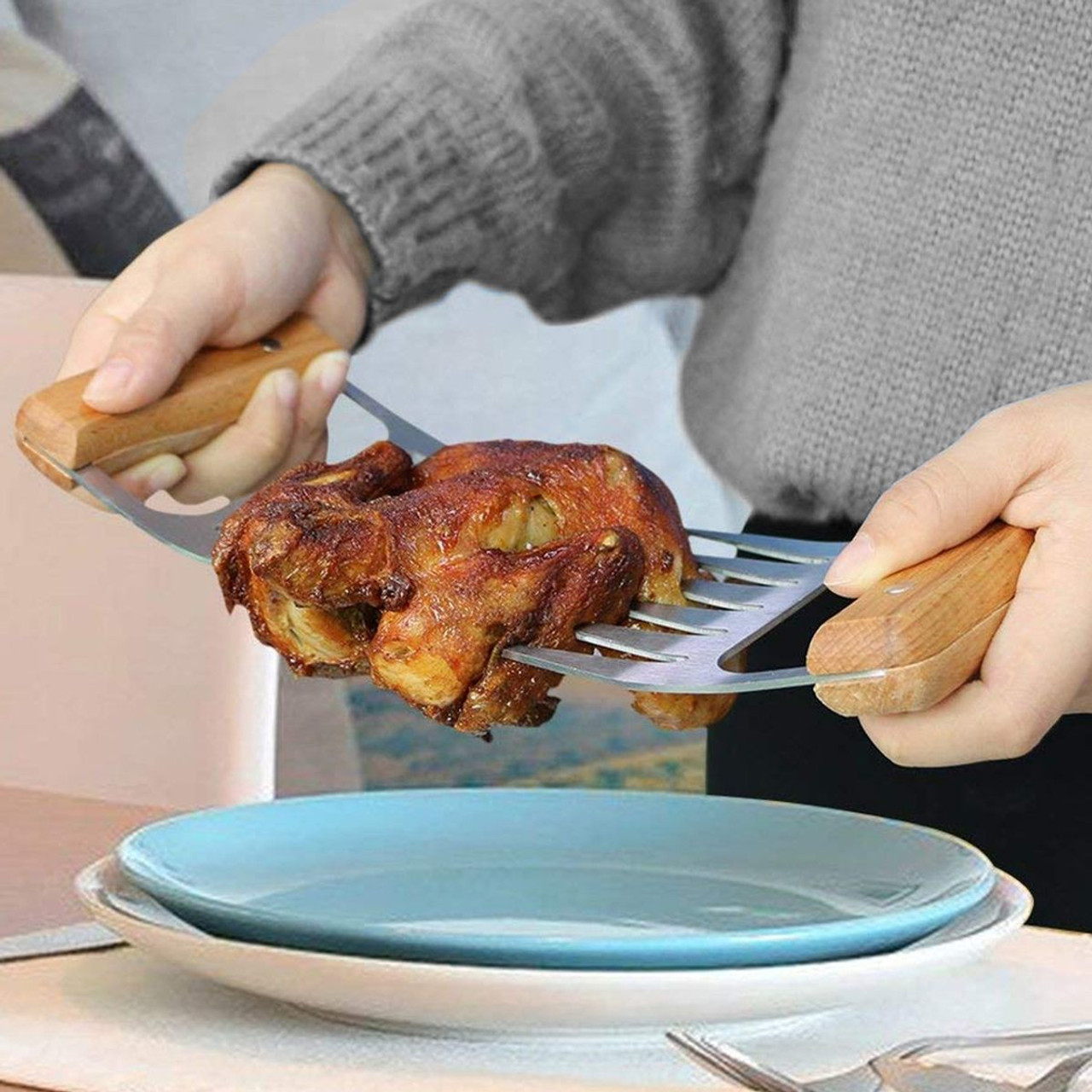 Stainless Steel Meat-Shredding Claws with Wooden Handles (1-Pair) product image