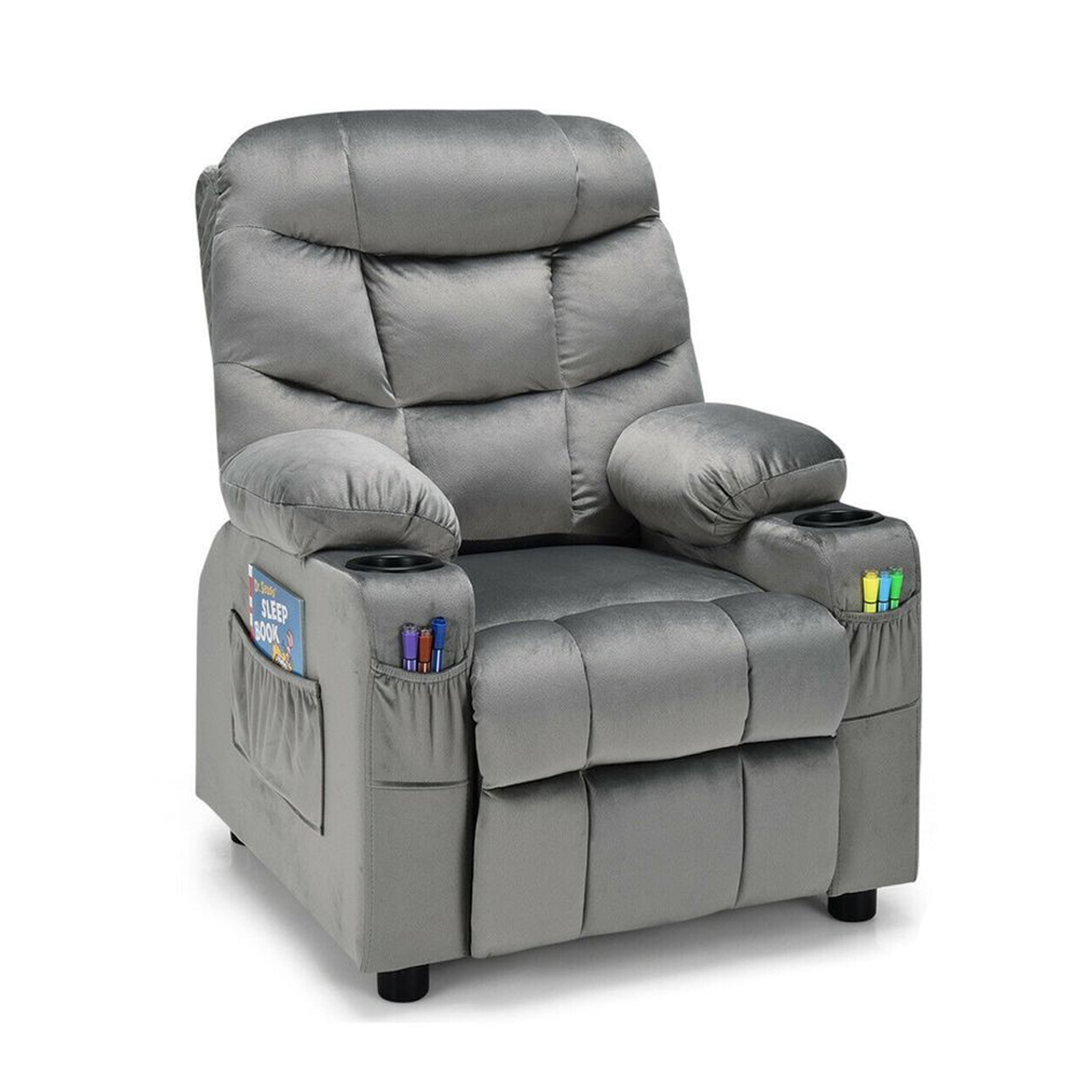 Kids' Velvet Recliner Chair with Cup Holder and Pockets product image
