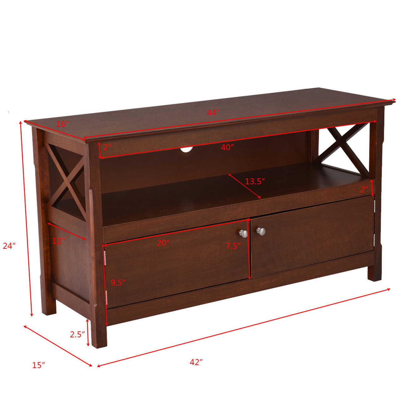 44" TV Stand Console with Wooden Storage Shelf product image