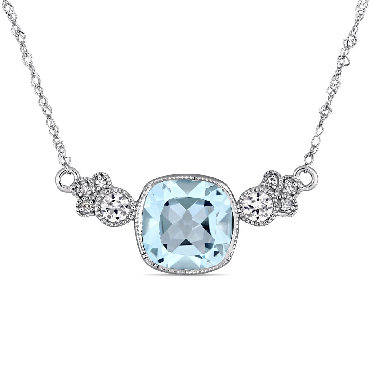 Blue Topaz and Diamond 3-Stone Necklace product image