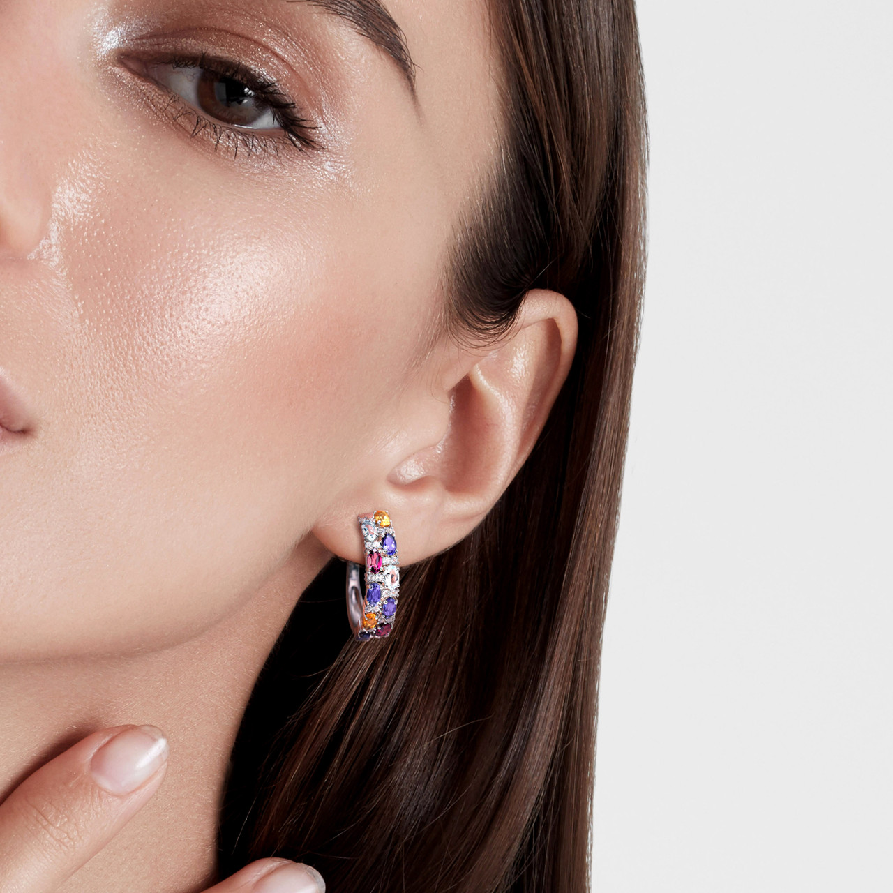 Multi-Gemstone Hoop Earrings in Sterling Silver product image