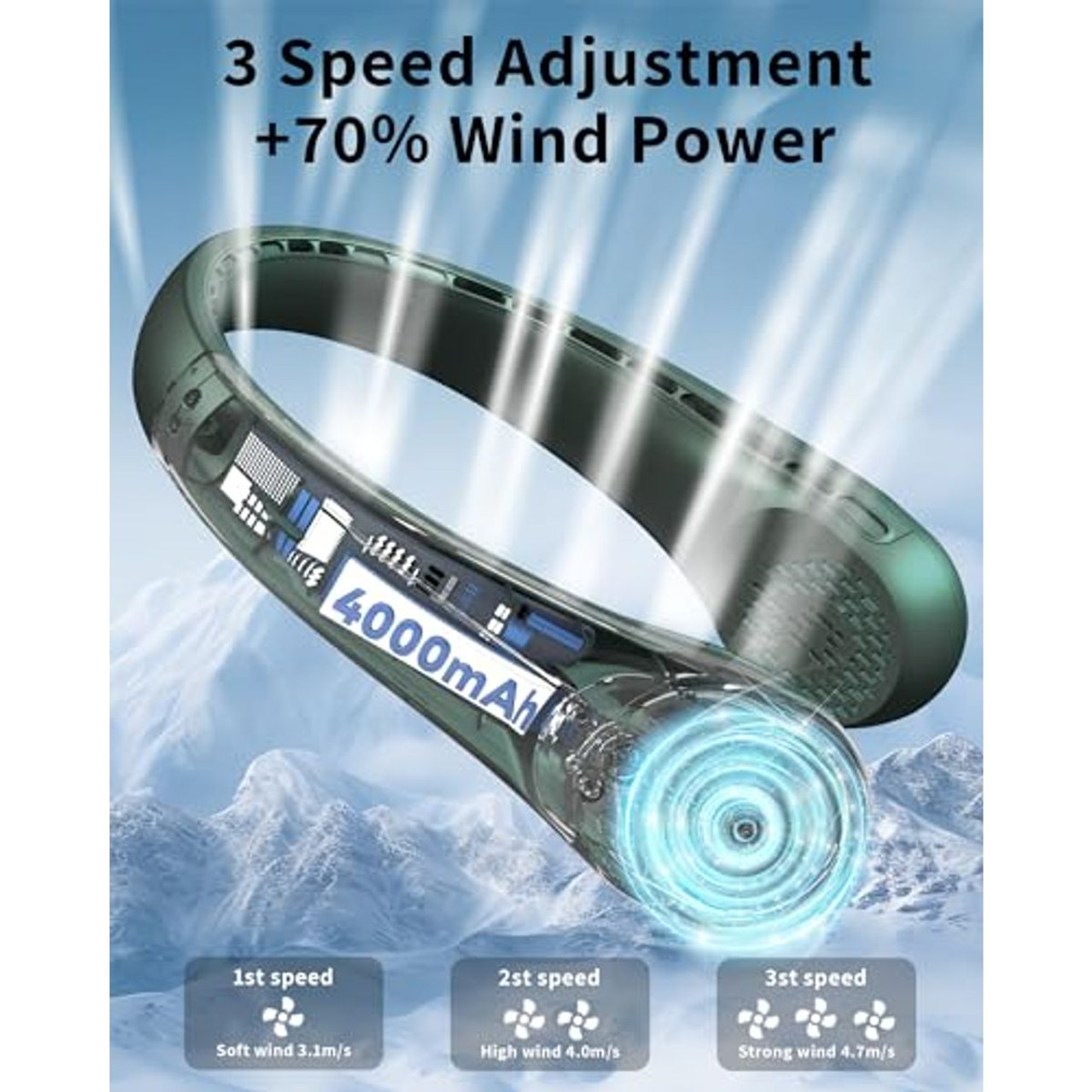 4000mAh Portable Neck Fan product image