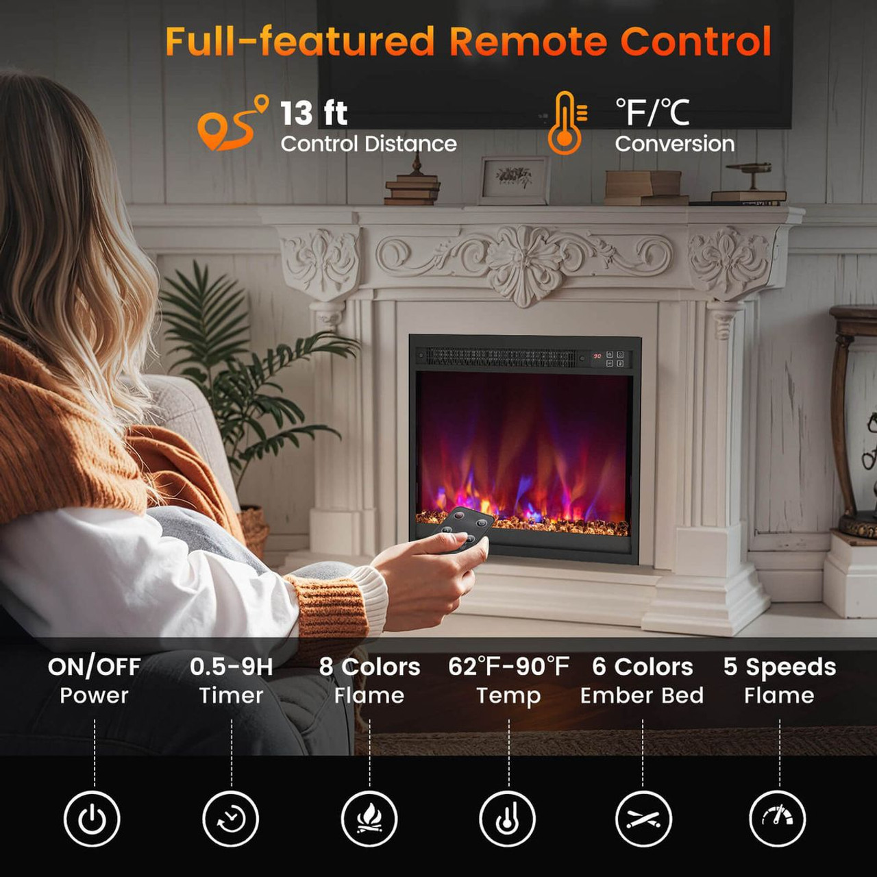 18" Electric Recessed 1500W Fireplace Heater Insert product image