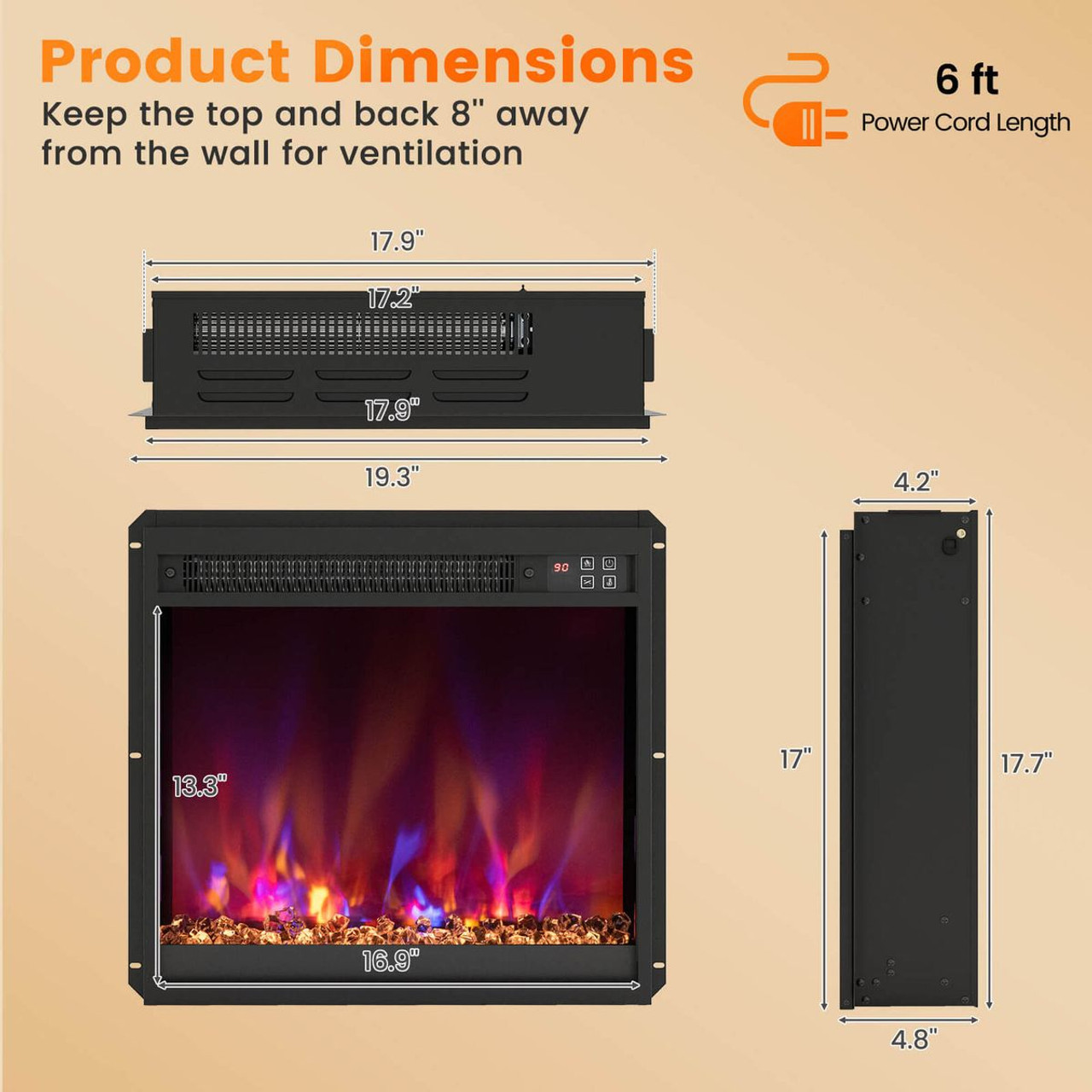 18" Electric Recessed 1500W Fireplace Heater Insert product image