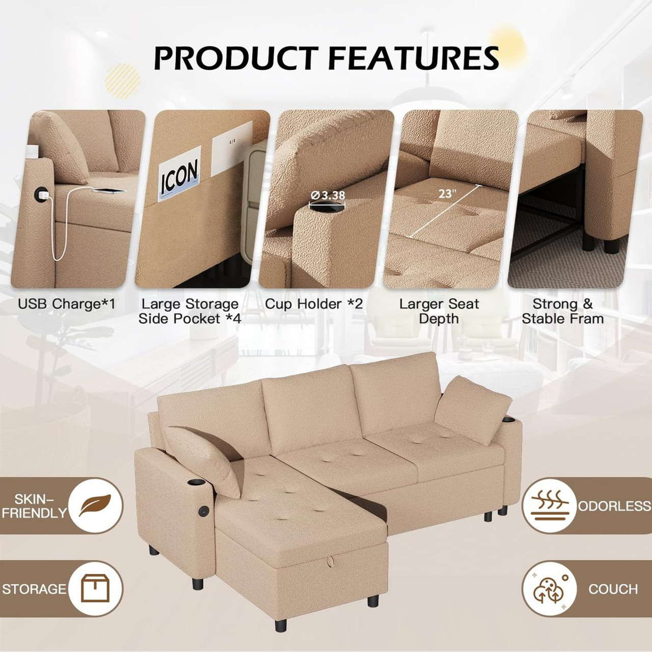 3-in-1 Convertible Sleeper Sofa  product image