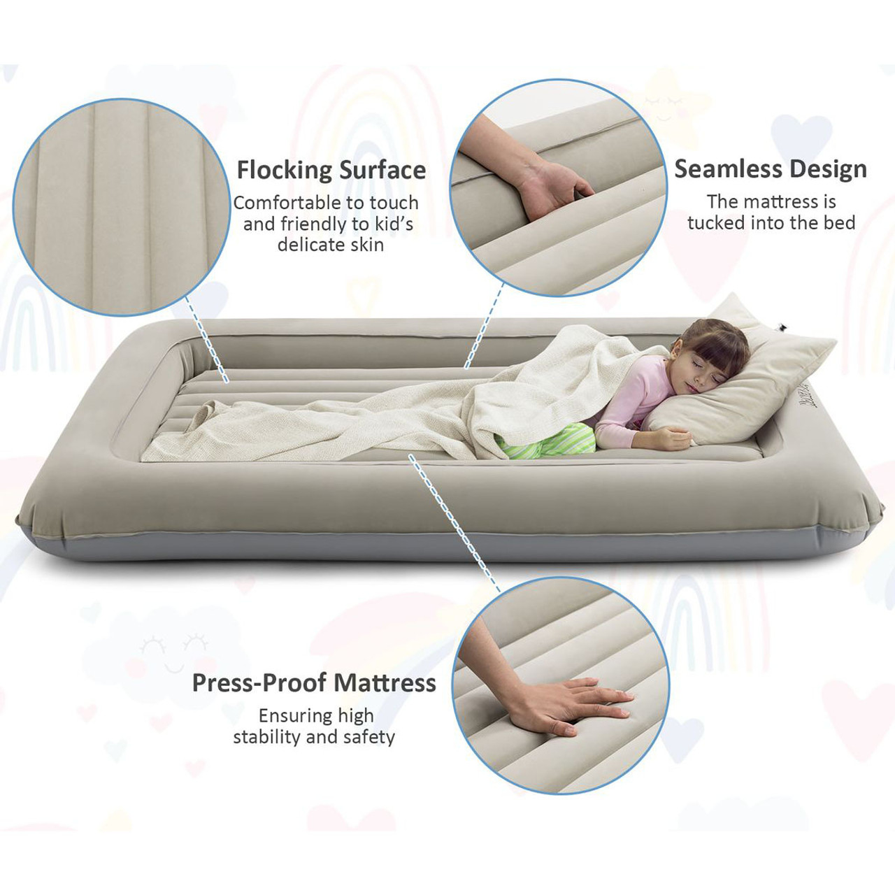 Inflatable Toddler Travel Bed with Electric Pump & Raised Bed Rails product image