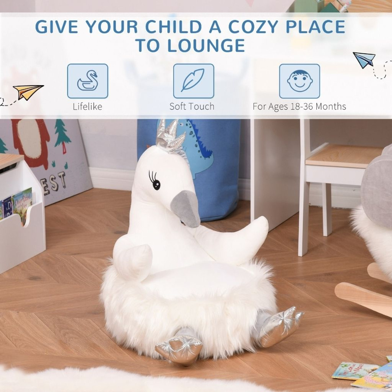 Kids' Swan Stuffed Animal Lounge Chair product image