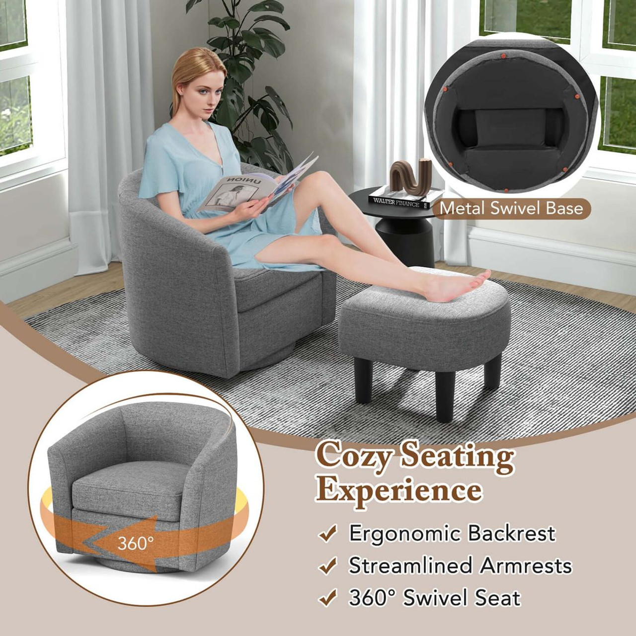 Swivel Barrel Chair with Ottoman Footrest product image