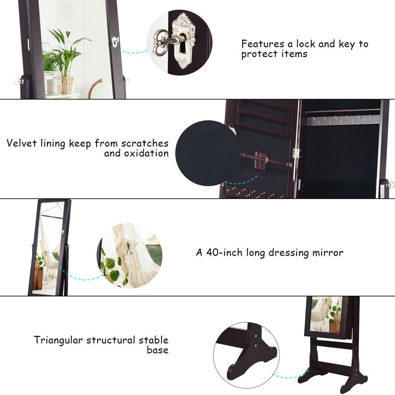 Lockable Mirrored Jewelry Cabinet Armoire Organizer product image