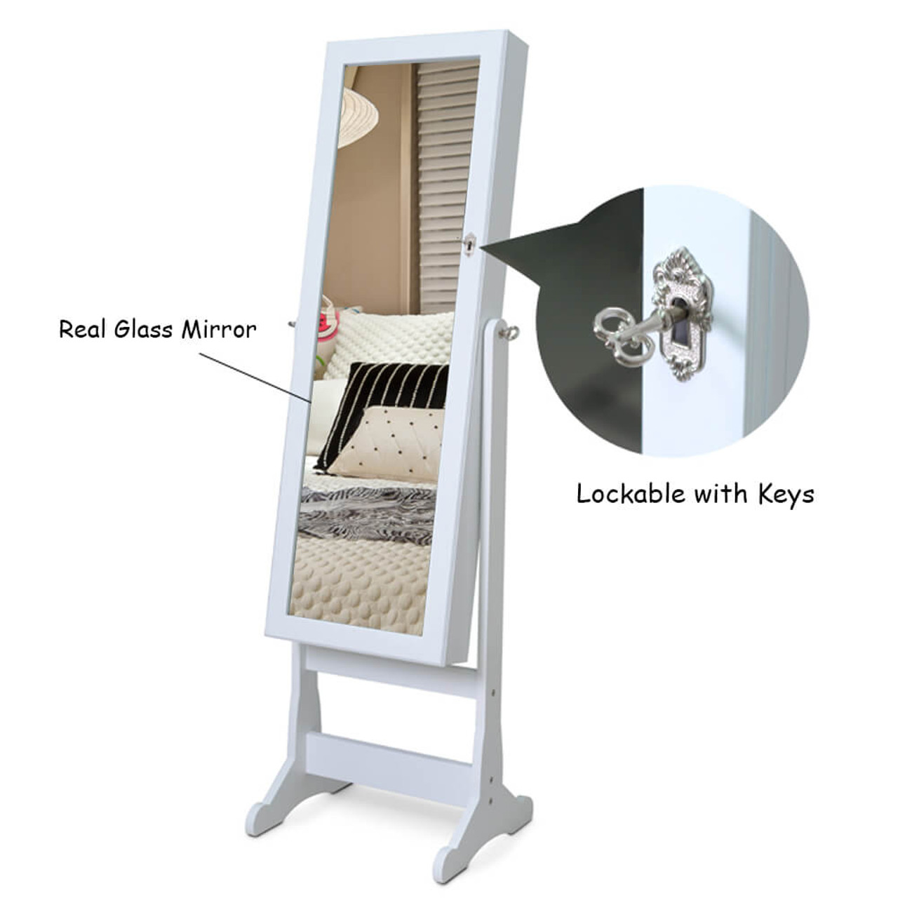 Lockable Mirrored Jewelry Cabinet Armoire Organizer product image