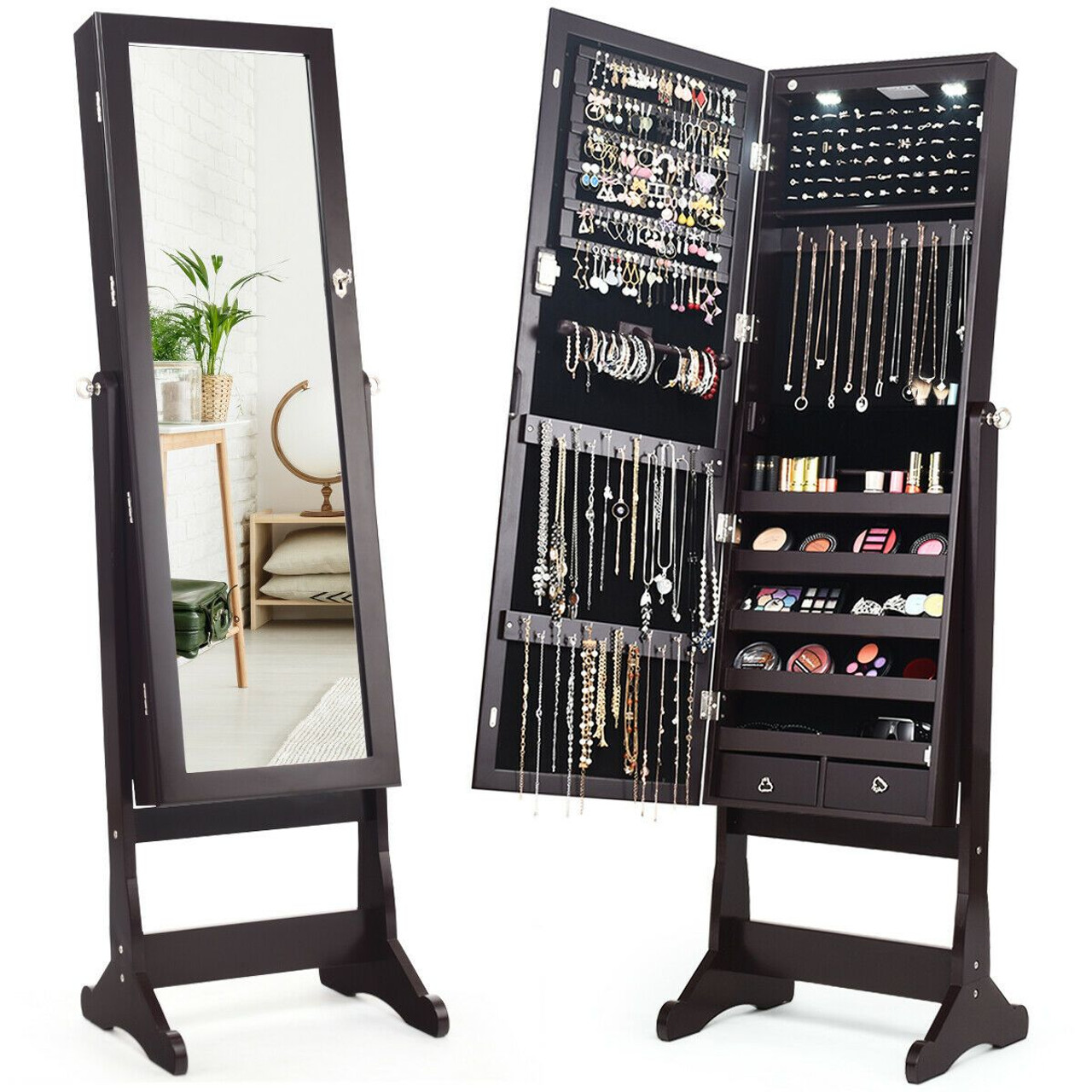 Lockable Mirrored Jewelry Cabinet Armoire Organizer product image
