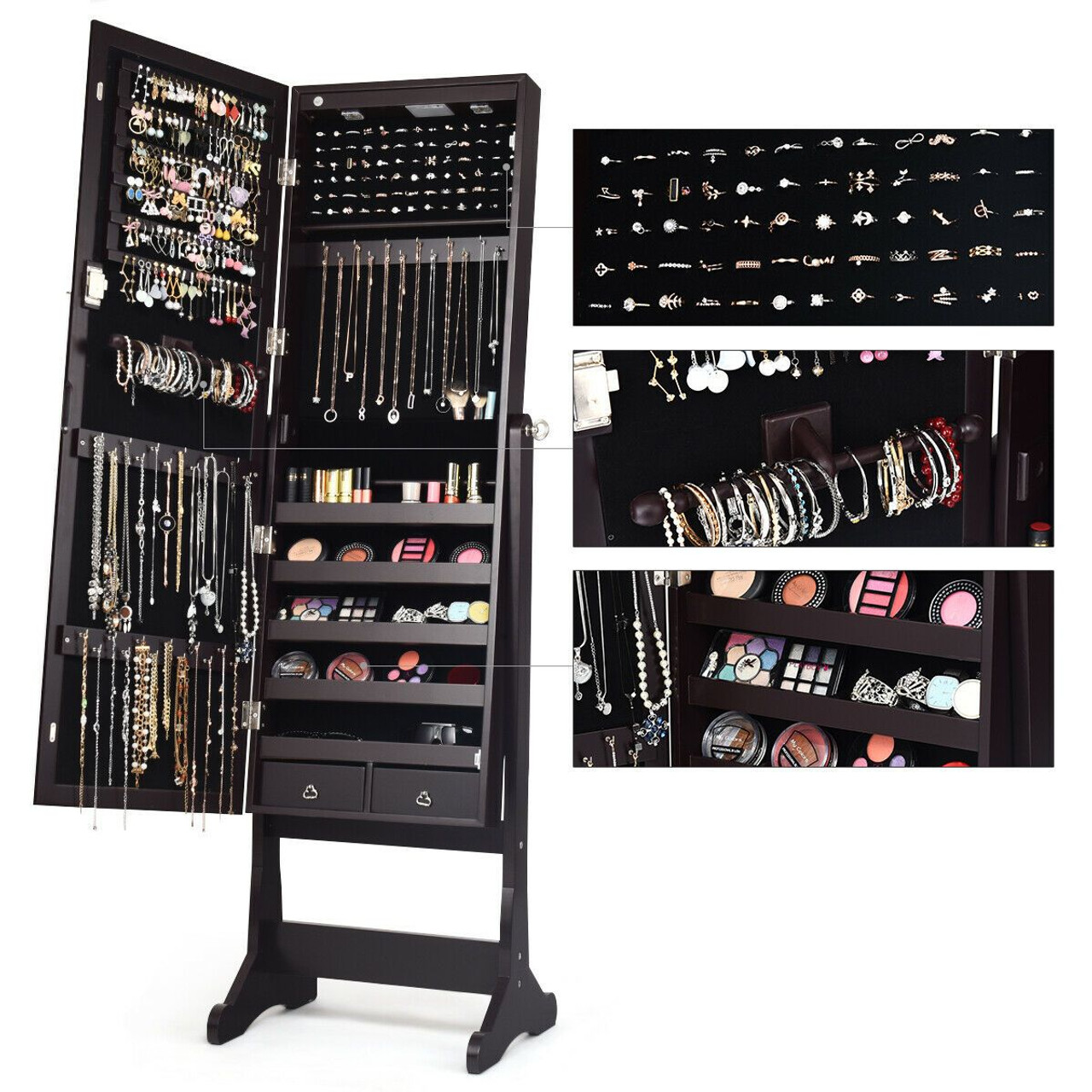 Lockable Mirrored Jewelry Cabinet Armoire Organizer product image