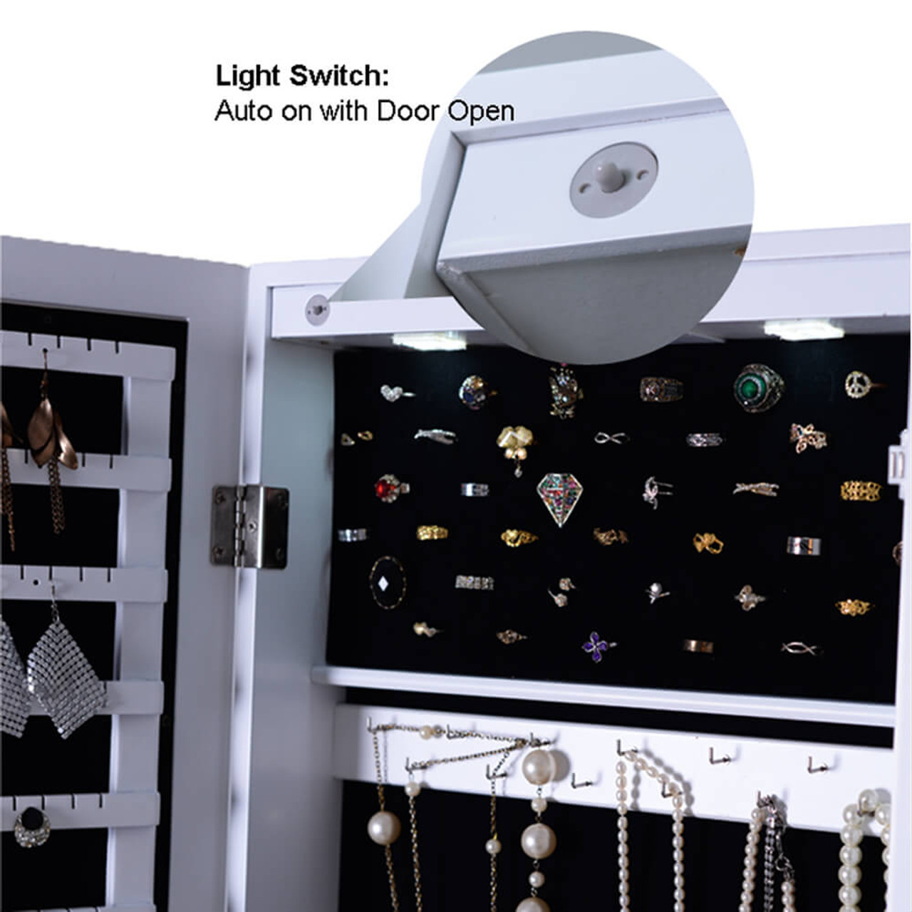 Lockable Mirrored Jewelry Cabinet Armoire Organizer product image