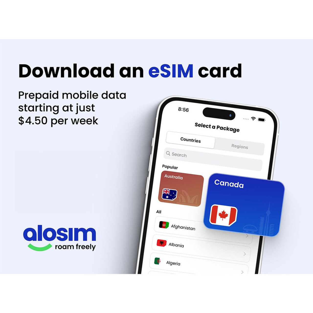aloSIM Traveler's Mobile Data Plan: $50 Credit Value product image
