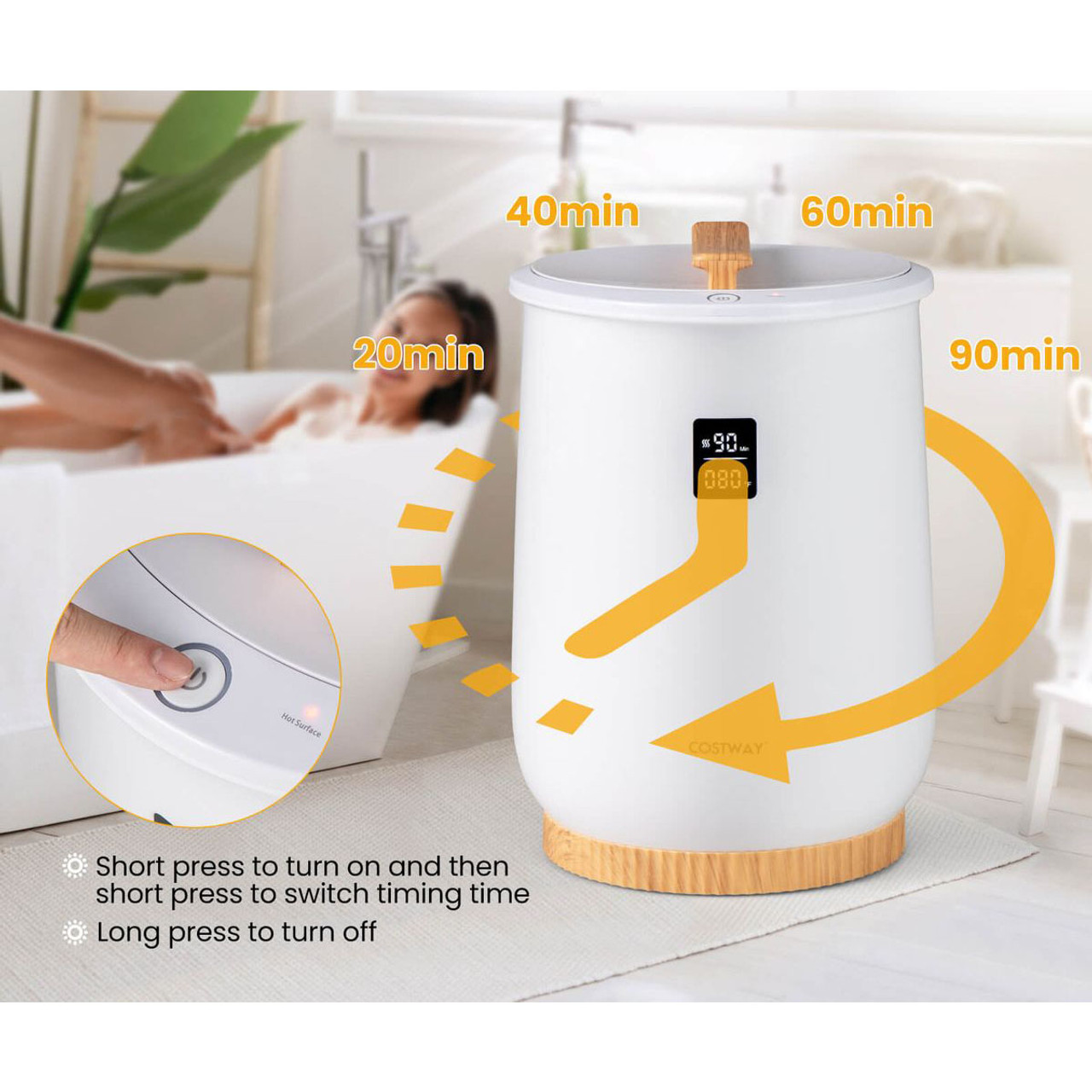 20L Large Heated Towel Warmer with LED Display and Button Control product image