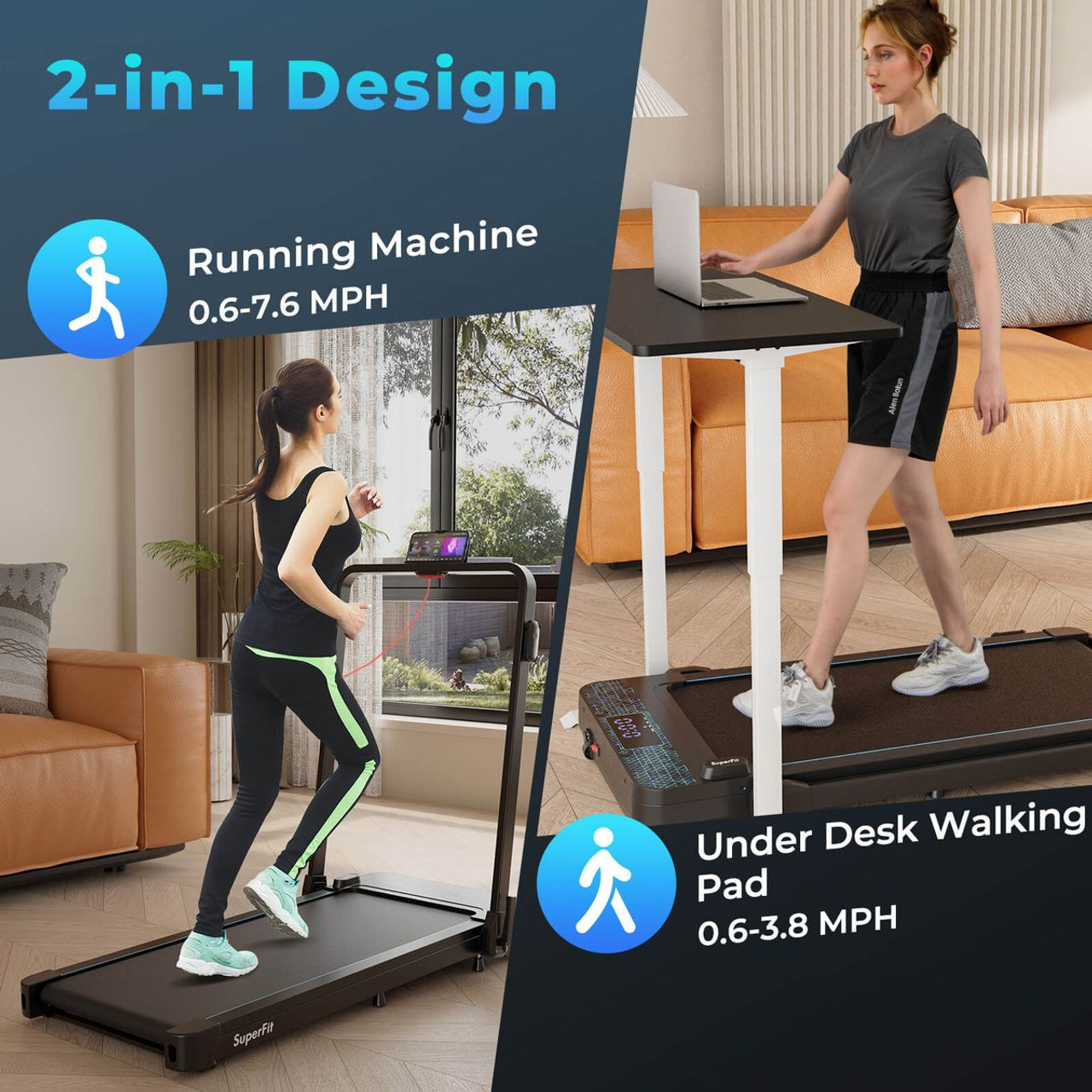 Superfit 2-in-1 Folding Treadmill Walking Pad with Remote and App Control product image