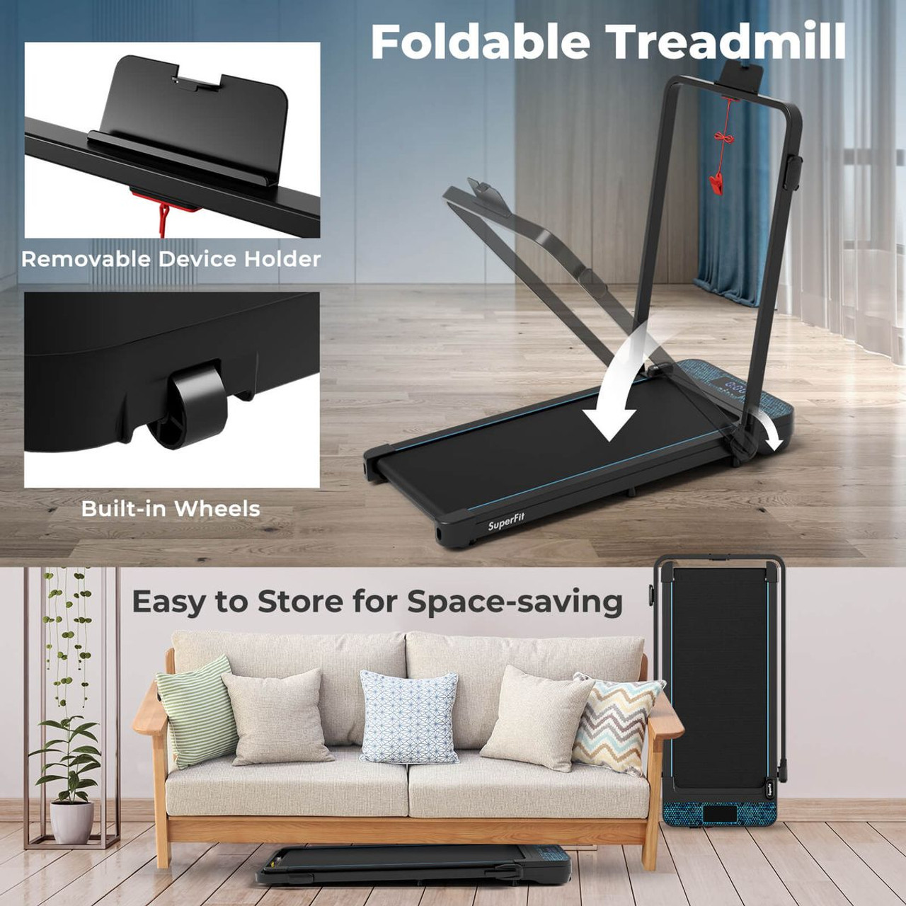 Superfit 2-in-1 Folding Treadmill Walking Pad with Remote and App Control product image