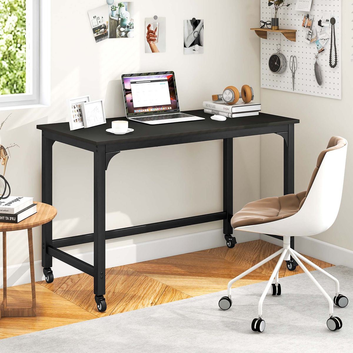 Rolling Computer Desk with Wood Top Metal Frame for PC and Laptop product image
