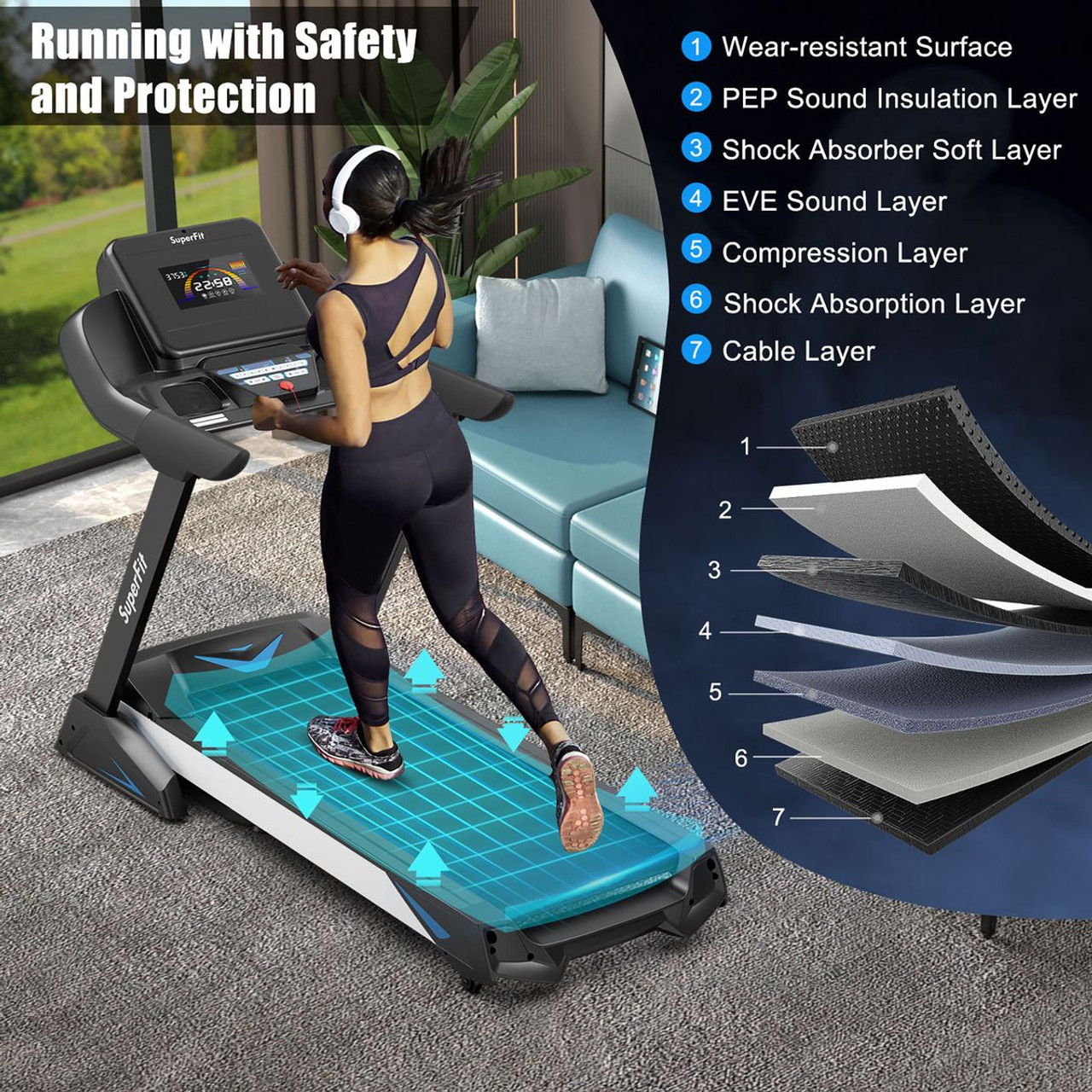 SuperFit 4.75HP Electric Folding Treadmill with APP Auto Incline Preset Program product image