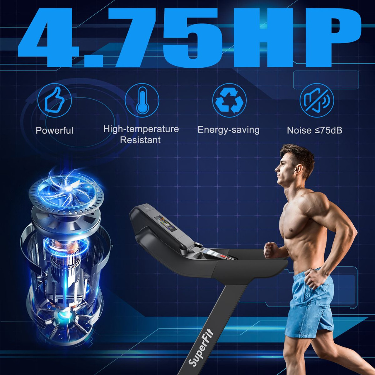 SuperFit 4.75HP Electric Folding Treadmill with APP Auto Incline Preset Program product image