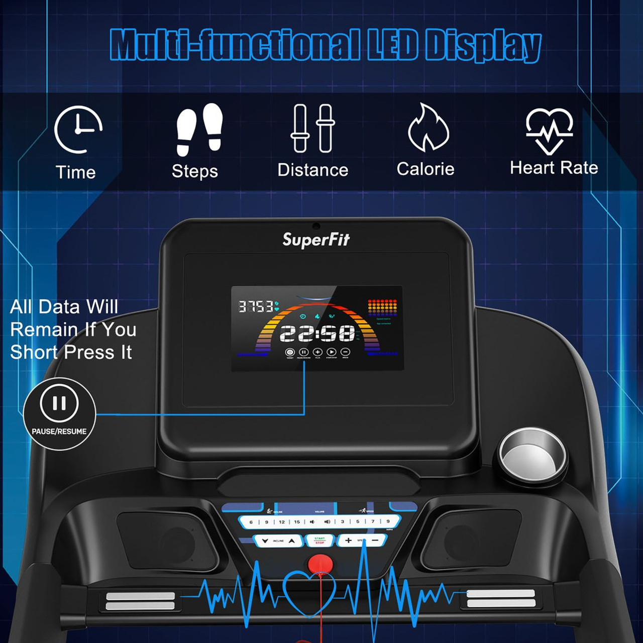 SuperFit 4.75HP Electric Folding Treadmill with APP Auto Incline Preset Program product image