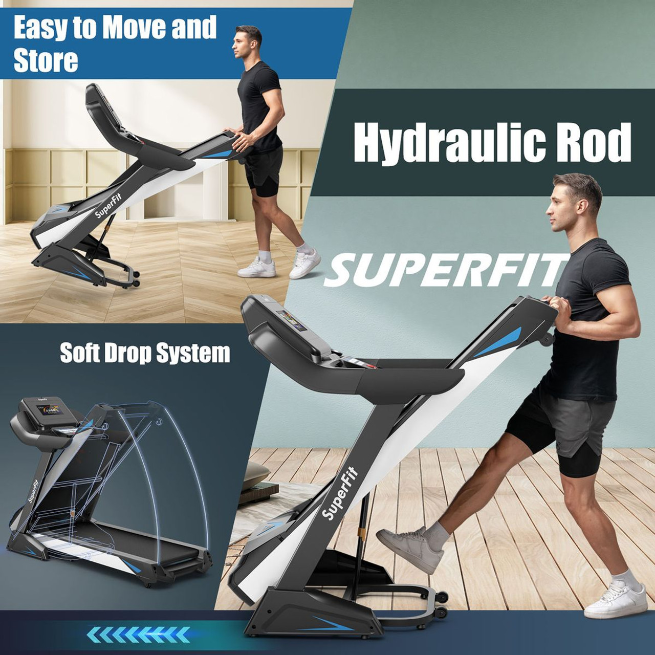 SuperFit 4.75HP Electric Folding Treadmill with APP Auto Incline Preset Program product image