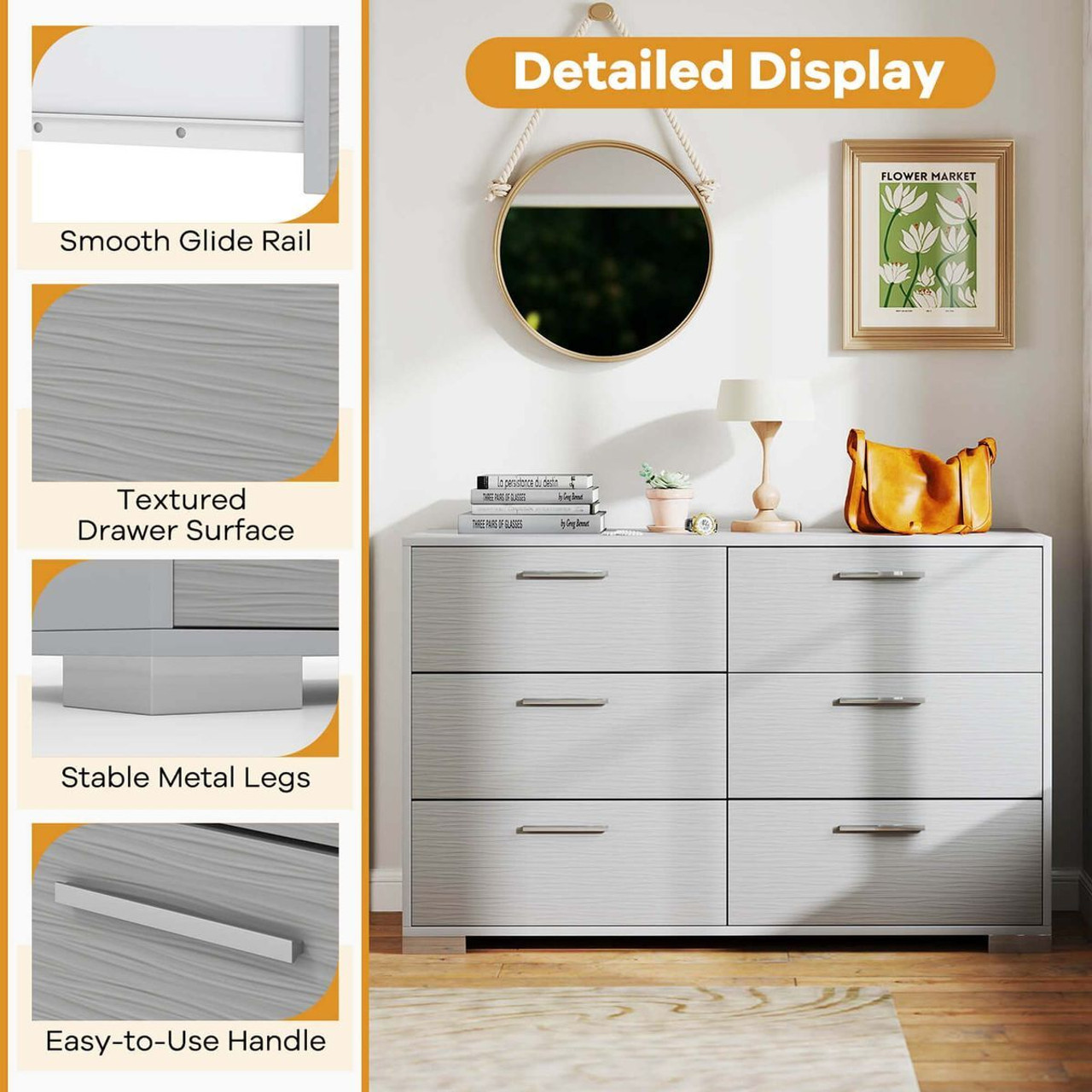 4/6-Drawer Chest of Drawers or Dresser with Metal Legs & Handles product image