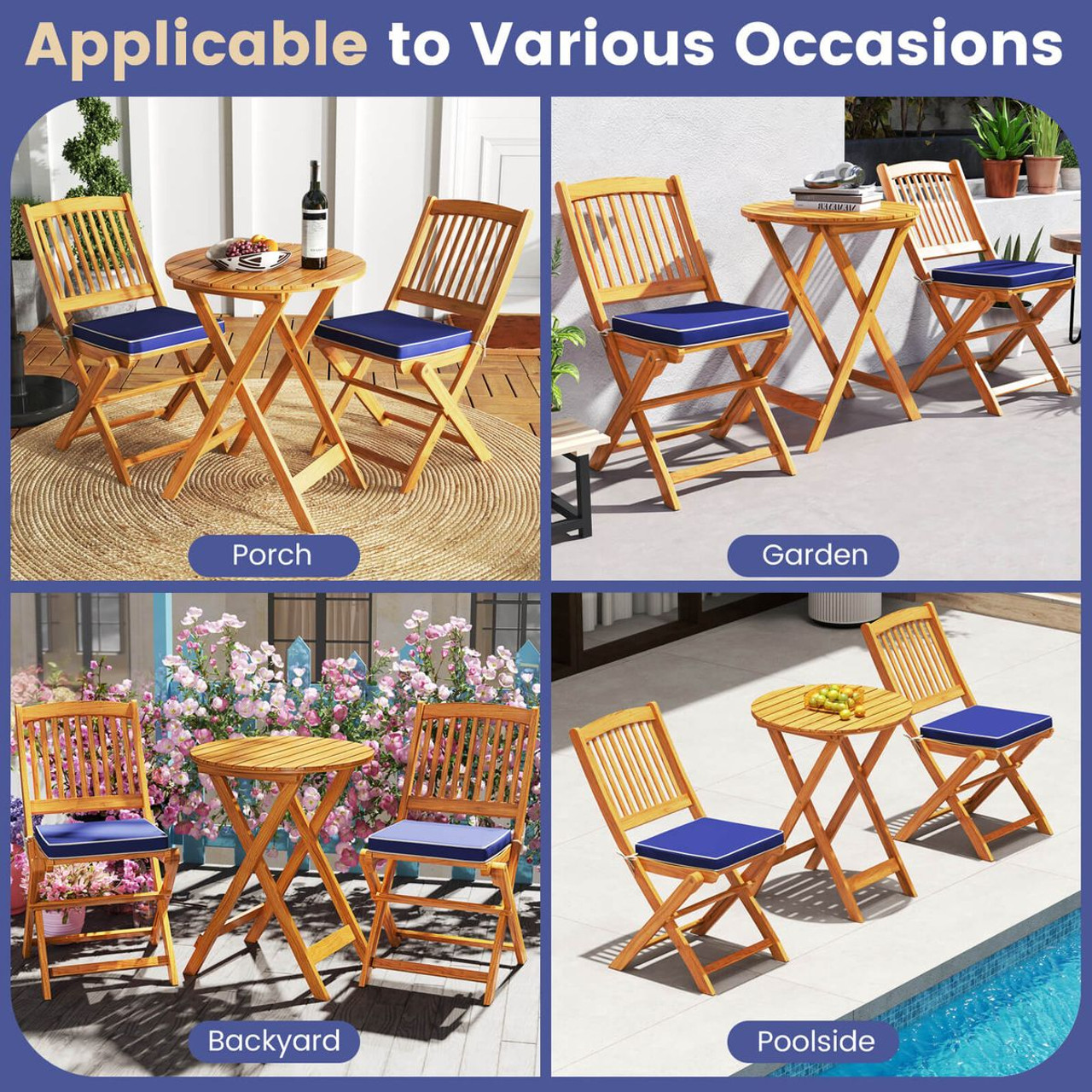 3-Piece Folding Acacia Wood Patio Bistro Set product image