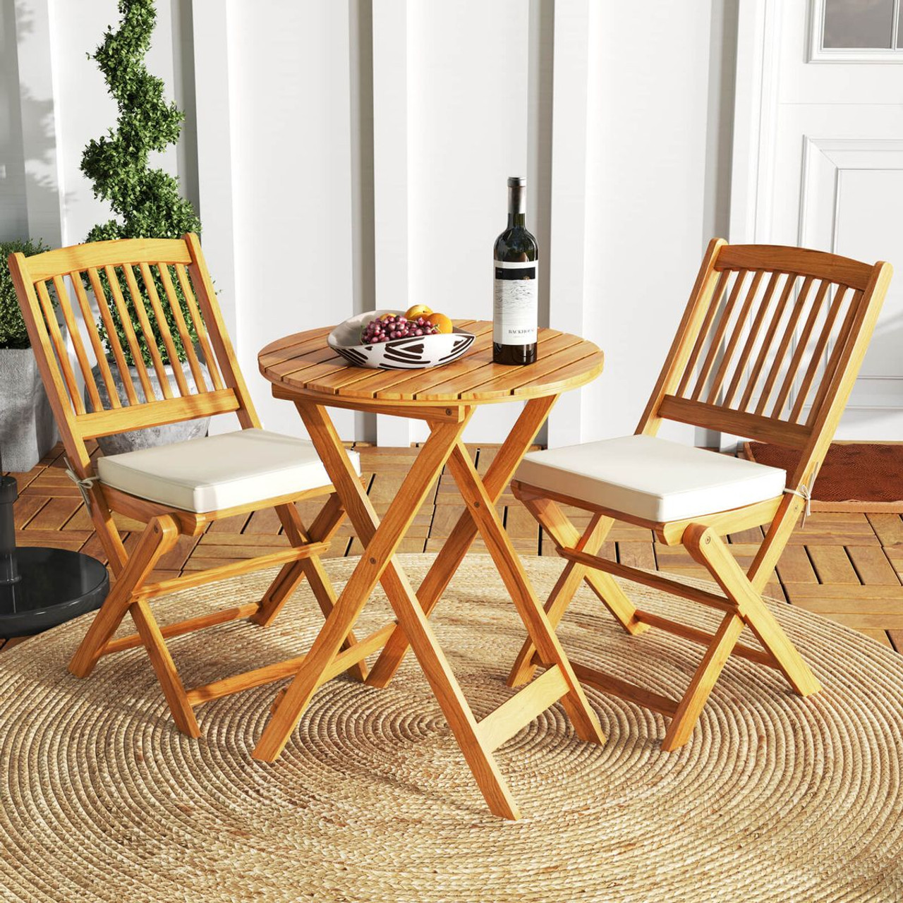 3-Piece Folding Acacia Wood Patio Bistro Set product image