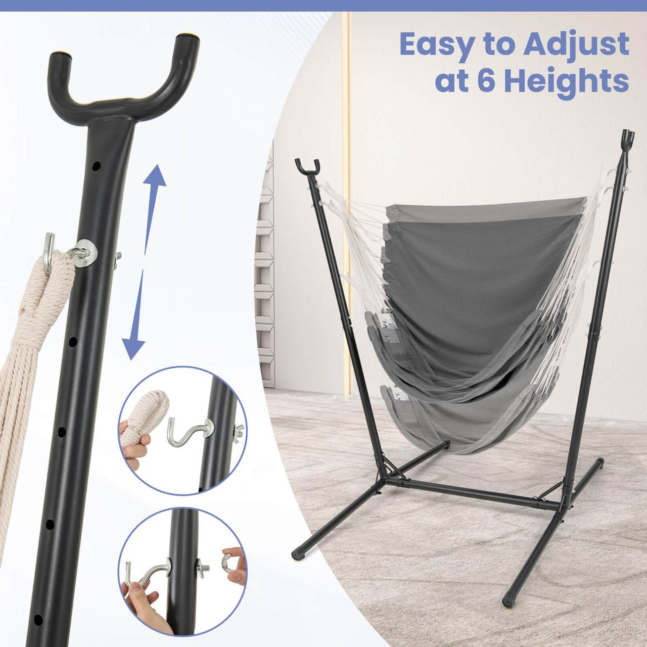 Hammock Chair with Stand 6-Position Adjustable Height and Side Pocket product image