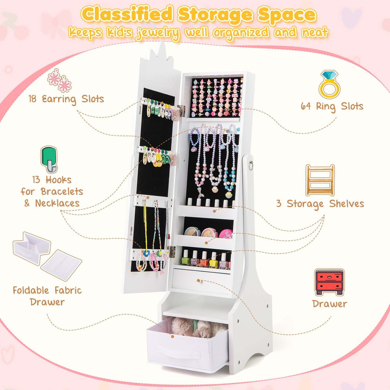 Kids Princess Makeup Vanity Set with Jewelry Cabinet product image