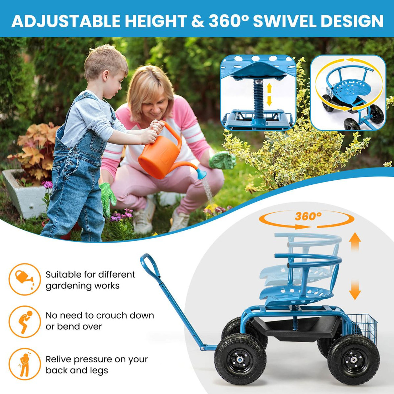 Adjustable Rolling Scooter with Swivel Seat product image