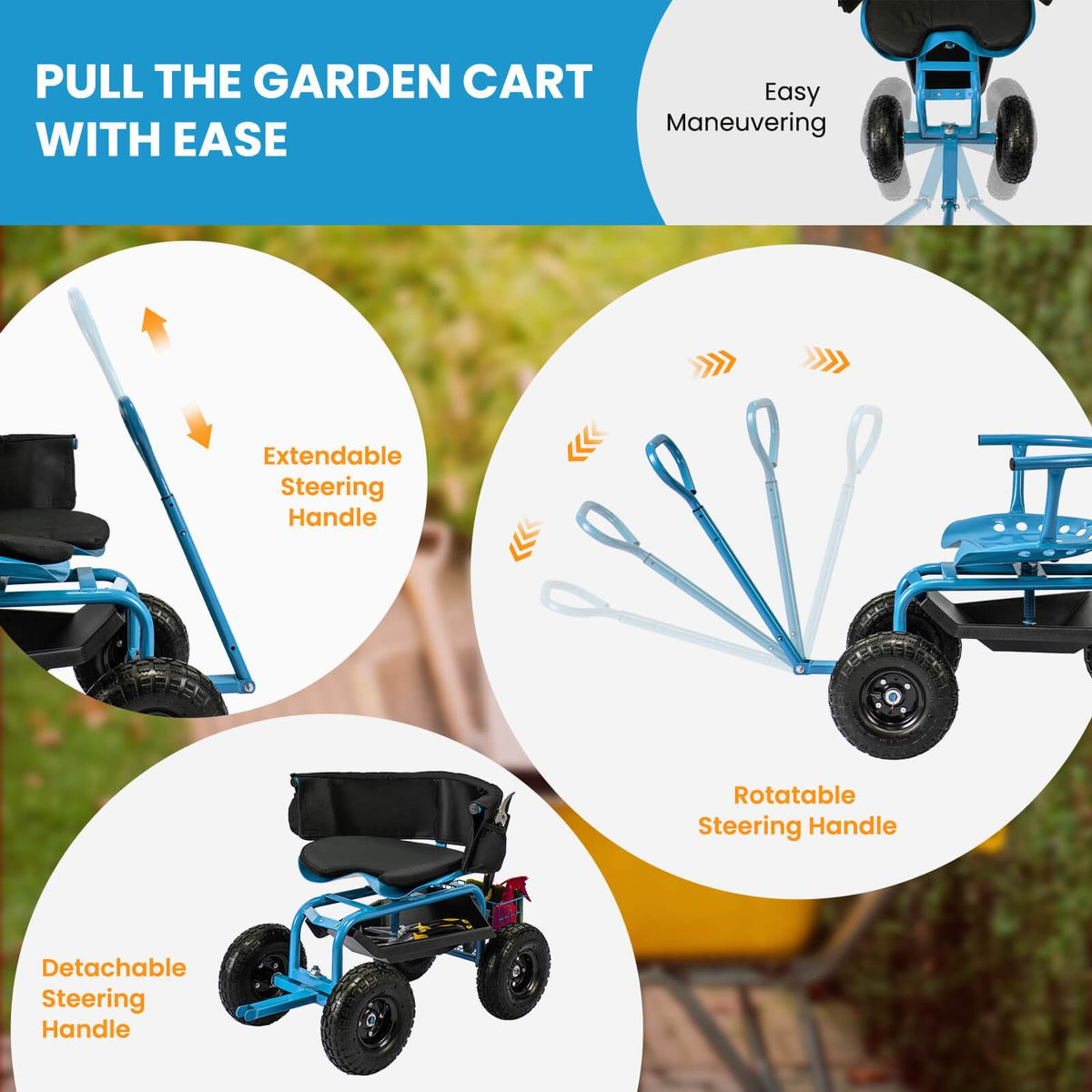 Adjustable Rolling Scooter with Swivel Seat product image