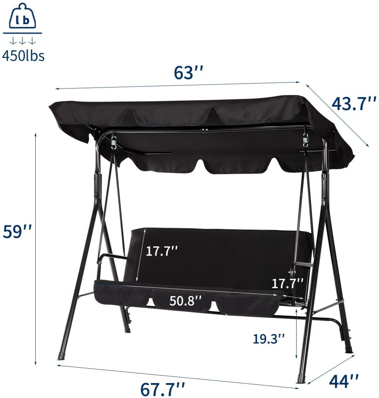 3-Person Adjustable Canopy Porch Swing product image