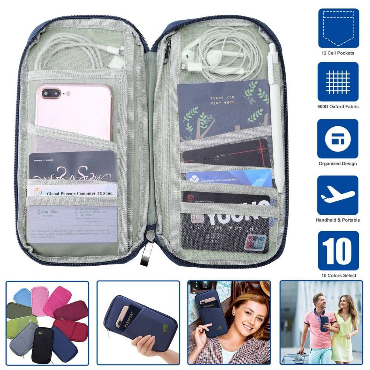 Water-Resistant Travel Zipper Case for Passport, Phone, Cards and More product image