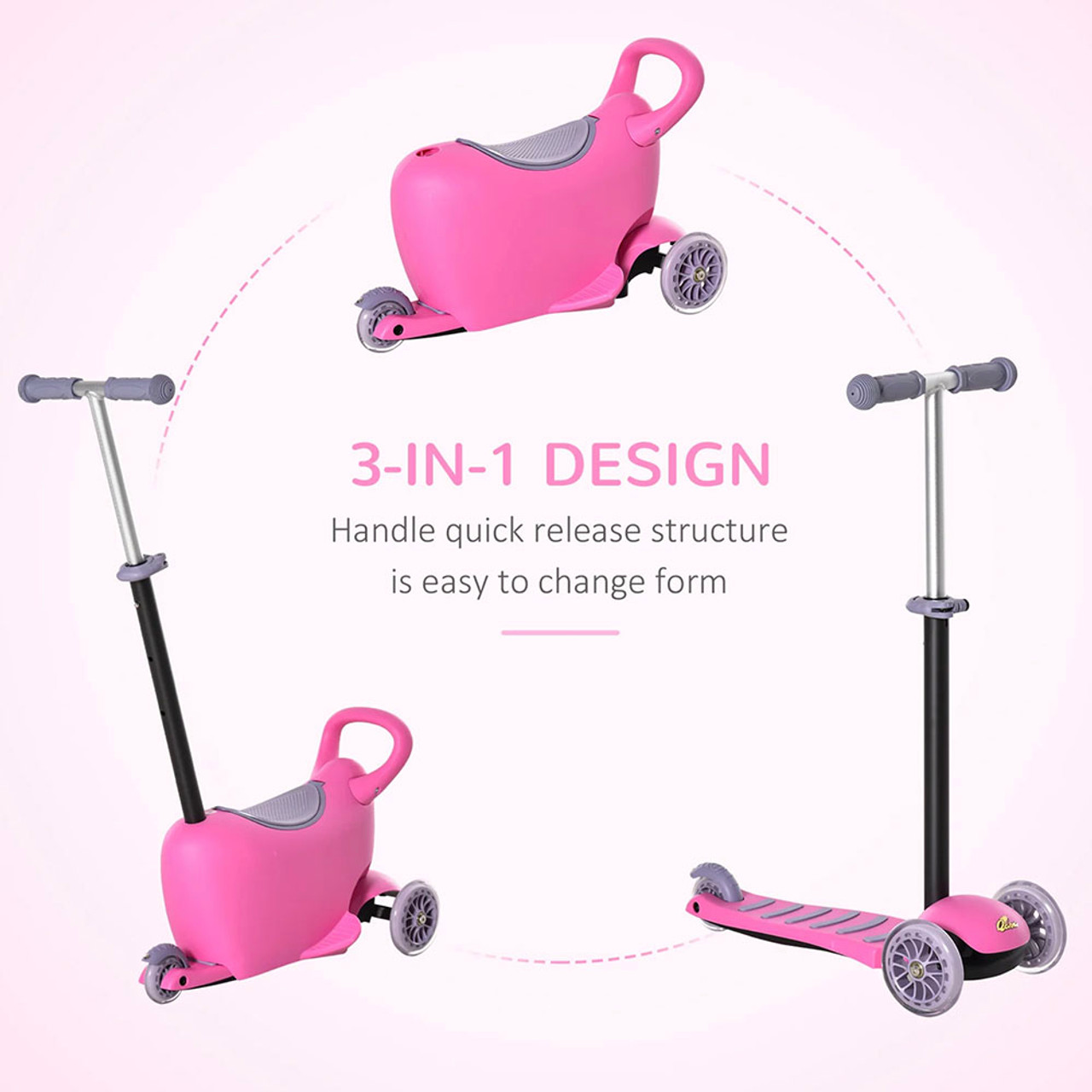 Kids' 3-in-1 Scooter, Sliding Walker, Push Car with 3 Wheels product image