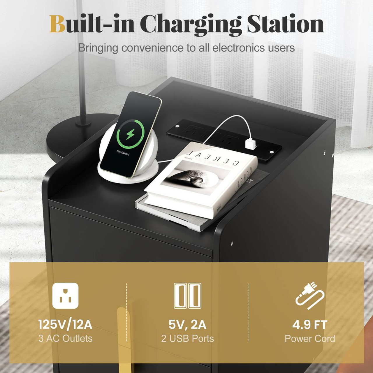 Nightstand with Charging Station & Drawers product image