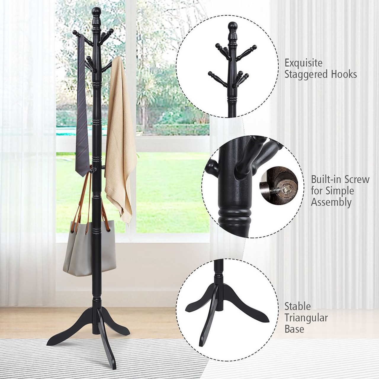 Height-Adjustable Entryway Coat Stand with 9 Hooks product image