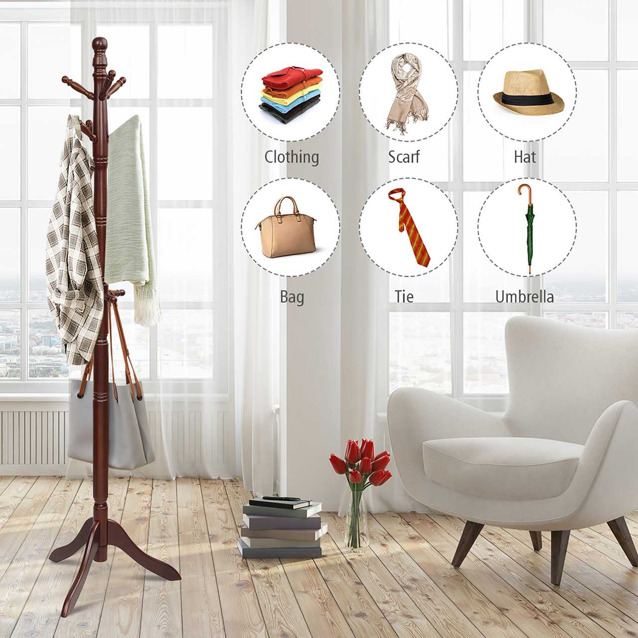 Height-Adjustable Entryway Coat Stand with 9 Hooks product image