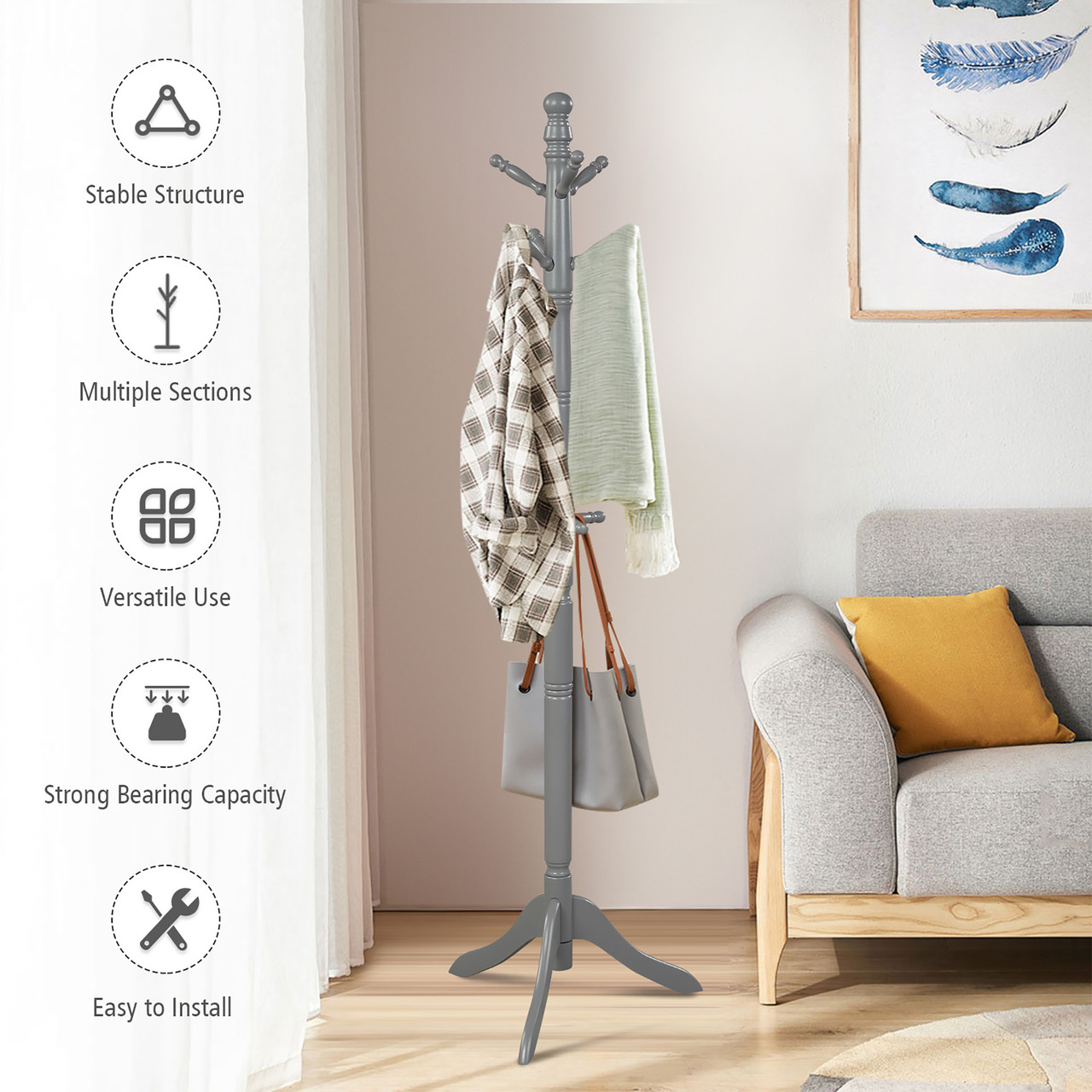 Height-Adjustable Entryway Coat Stand with 9 Hooks product image