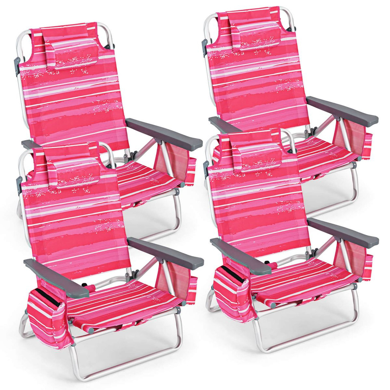 5-Position Outdoor Folding Backpack Beach Reclining Chair with Pillow (4-Pack) product image