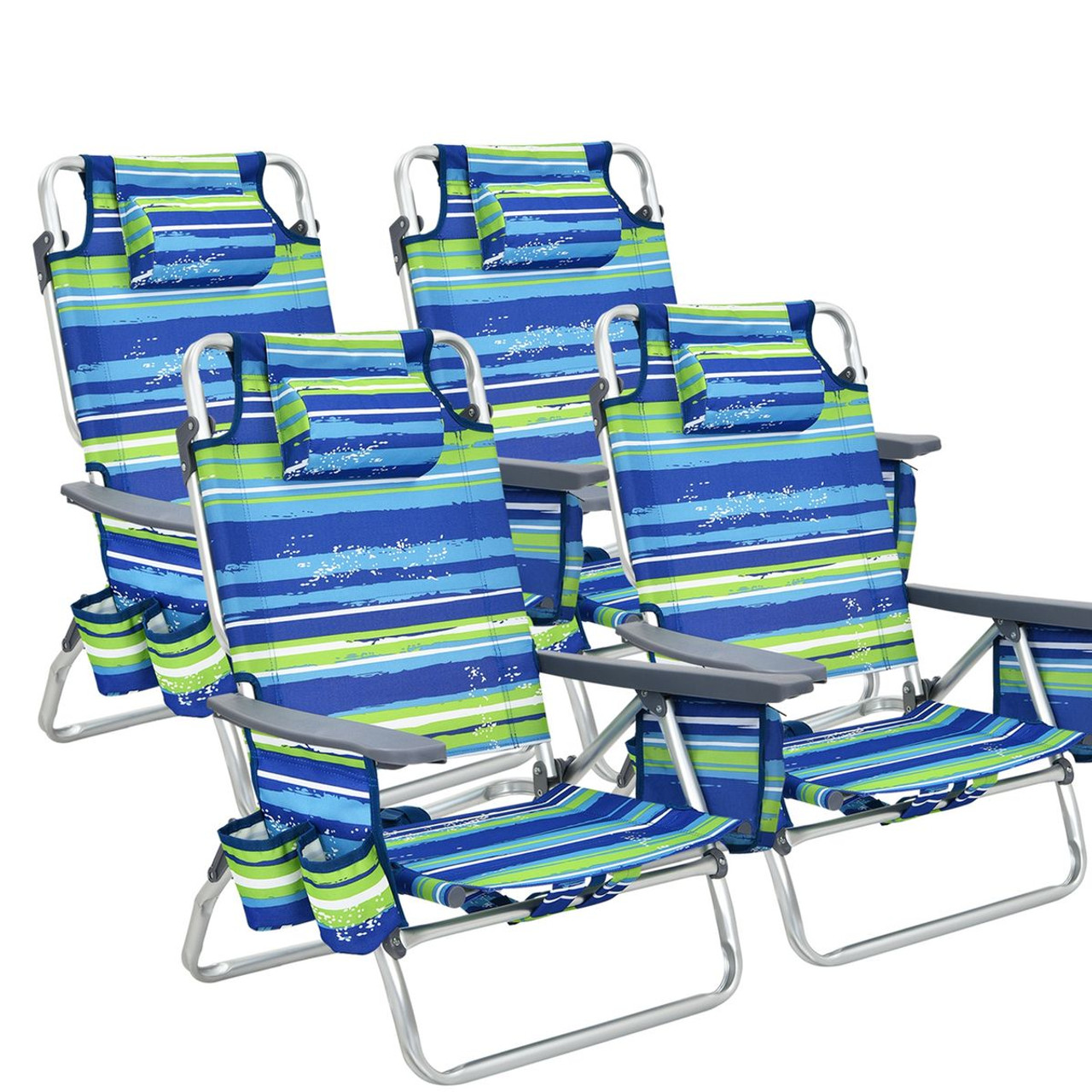 5-Position Outdoor Folding Backpack Beach Reclining Chair with Pillow (4-Pack) product image