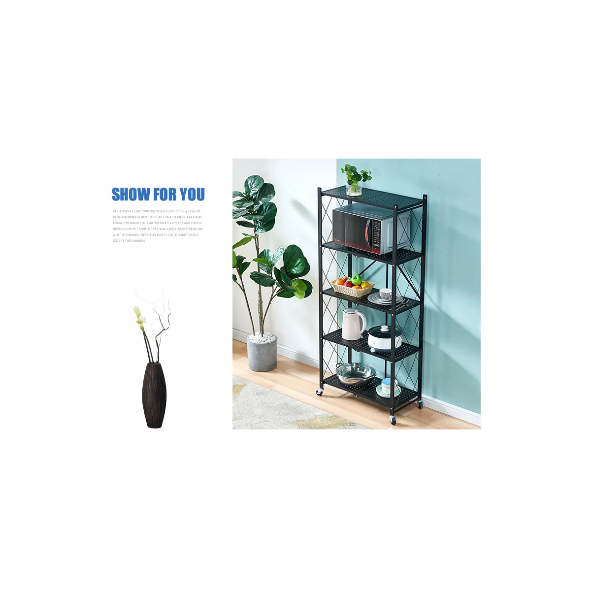 Foldable Storage Shelf with Wheels (3/4/5-Tier Options) product image