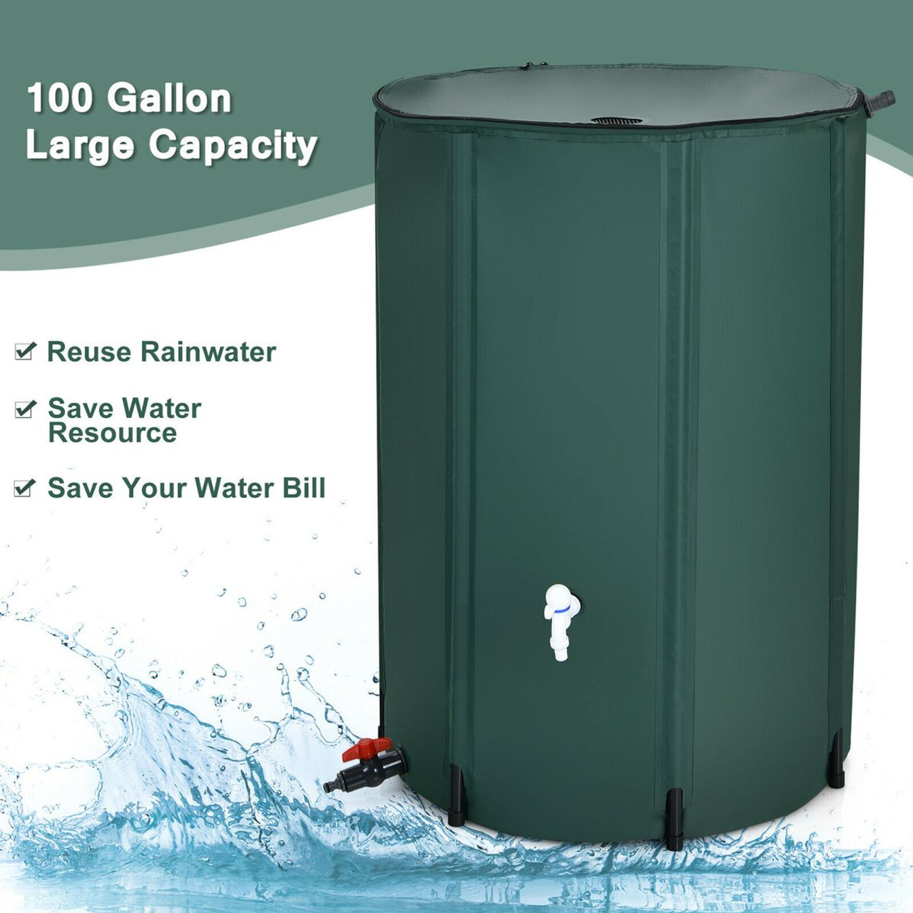 100-Gallon Collapsible Portable Rain Barrel Water Collector with Spigot product image